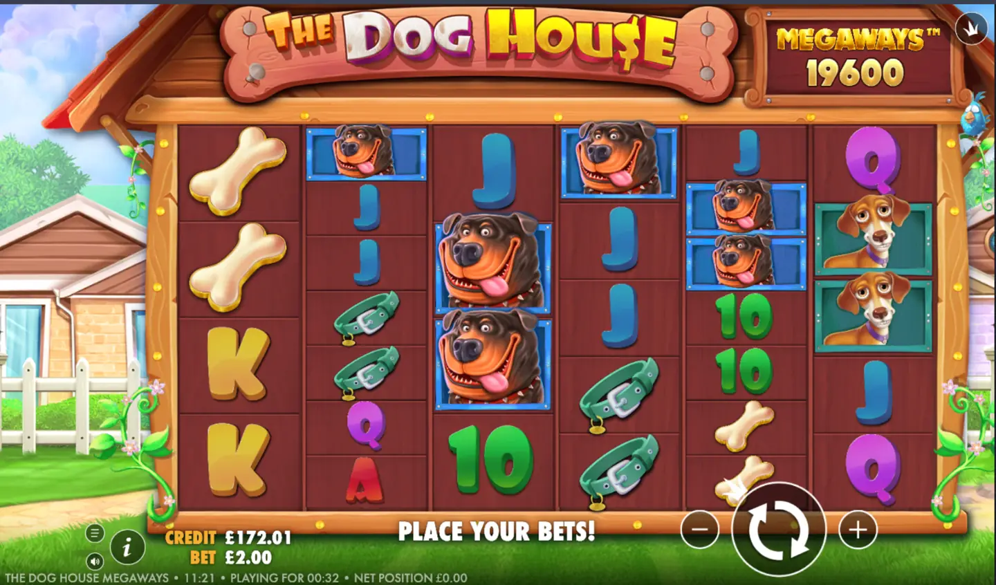The Dog House — основной игровой экран, барабаны и символы